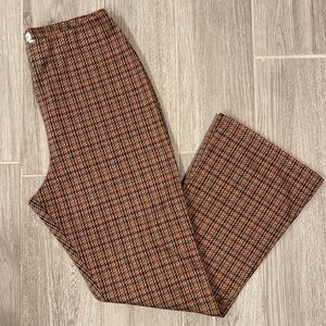 Vintage-Inspired Brown Houndstooth Flare Pants - Size Large